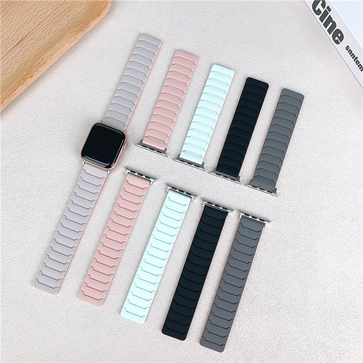 Silicone Strap for Apple Watch Series 10 9 8 7 SE 6 5 4 3 2 1 42mm 41mm 40mm 38mm Magnetic Band - Starlight+Pink