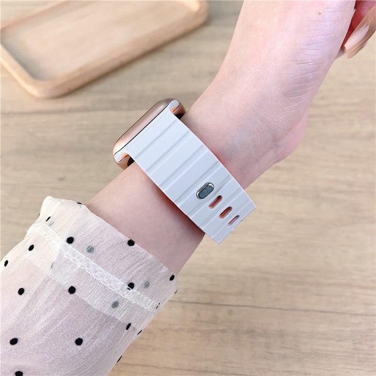 Silicone Band for Apple Watch Series 10 9 8 7 SE 6 5 4 3 2 1 42mm 41mm 40mm 38mm Magnetic Quick Release Strap - Milk Tea+White