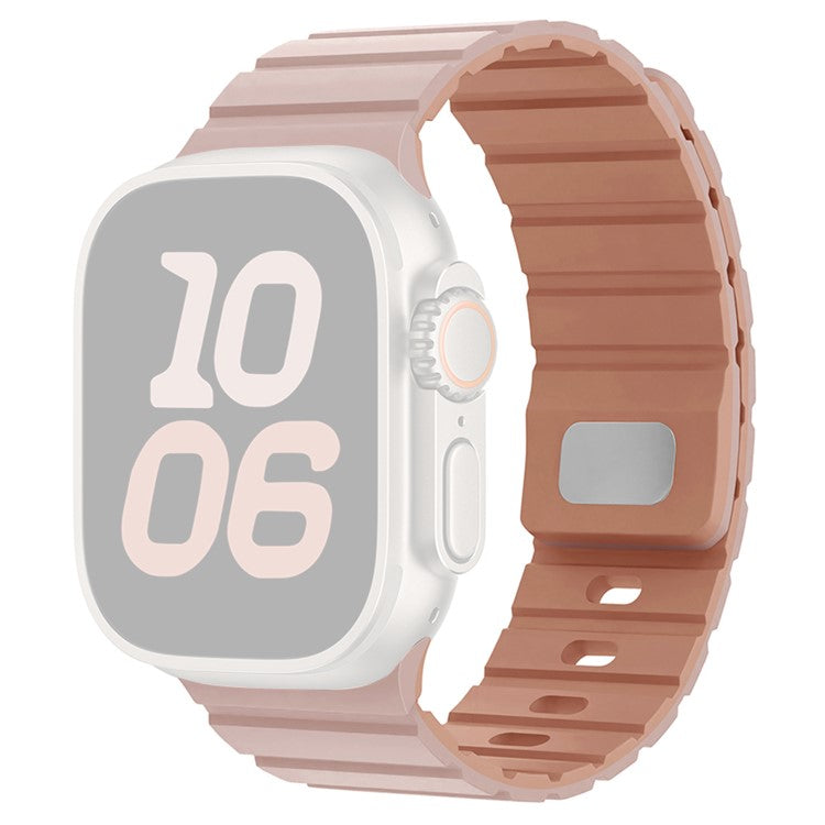 Silicone Band for Apple Watch Series 10 9 8 7 SE 6 5 4 3 2 1 42mm 41mm 40mm 38mm Magnetic Quick Release Strap - Pink+Rose Grey