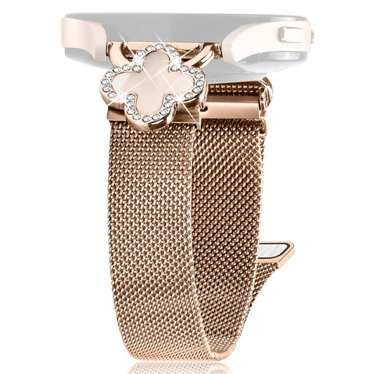 For Garmin D2 Air X10 / Bounce Milanese Band Electroplated Stainless Steel Watch Strap Clover Decor, Size: S - Rose Gold / Colored