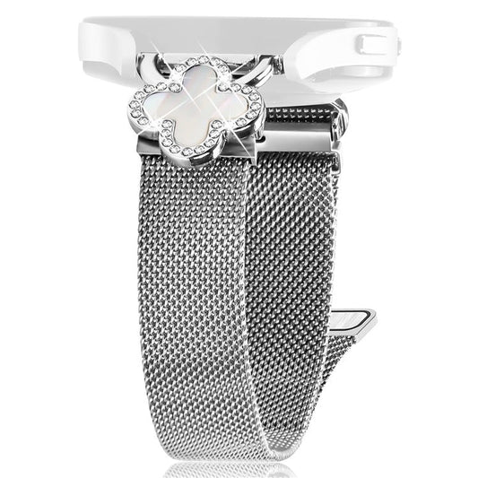 For Huami Amazfit GTS 3 Milanese Band Electroplated Metal Watch Strap Clover Decor, Size: S - Silver  /  Colored