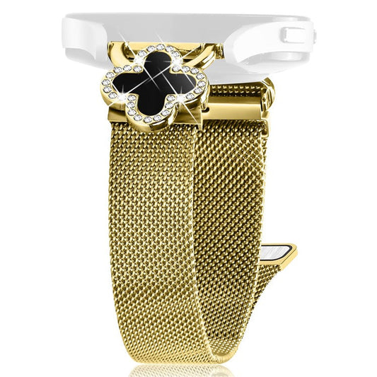 For Huami Amazfit Bip 3 Pro  /  Bip 3 Milanese Band Stainless Steel Watch Strap Clover Decor, Size: S - Gold  /  Black Shell