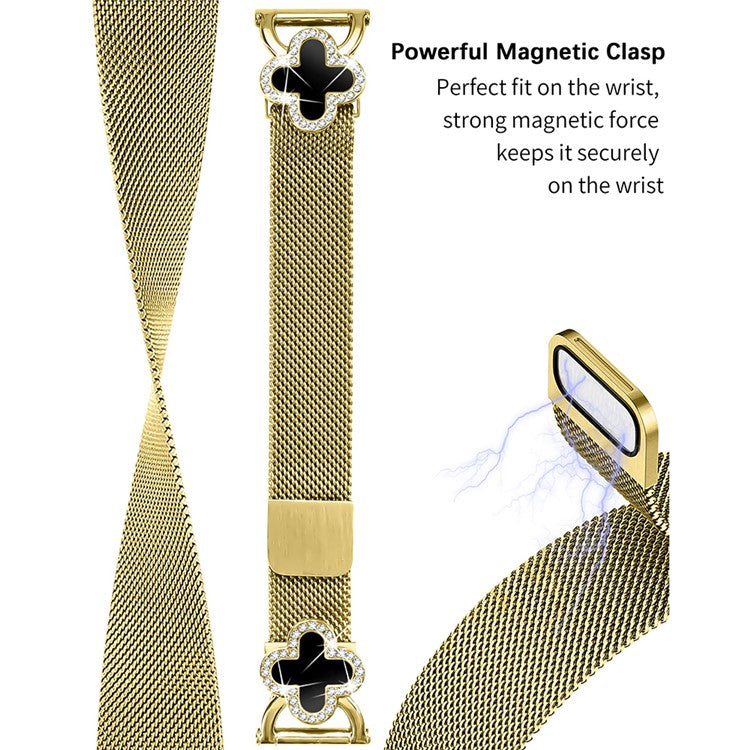 For Huami Amazfit Bip 3 Pro  /  Bip 3 Milanese Band Stainless Steel Watch Strap Clover Decor, Size: S - Gold  /  Black Shell