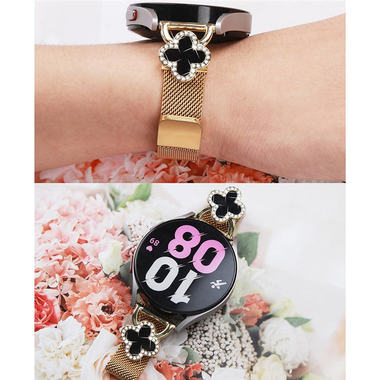 For Huami Amazfit Bip 3 Pro  /  Bip 3 Milanese Band Stainless Steel Watch Strap Clover Decor, Size: S - Gold  /  Black Shell
