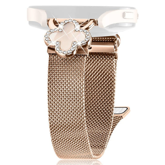 For Huami Amazfit Bip 3 Pro  /  Bip 3 Milanese Band Stainless Steel Watch Strap Clover Decor, Size: S - Rose Gold  /  Colored