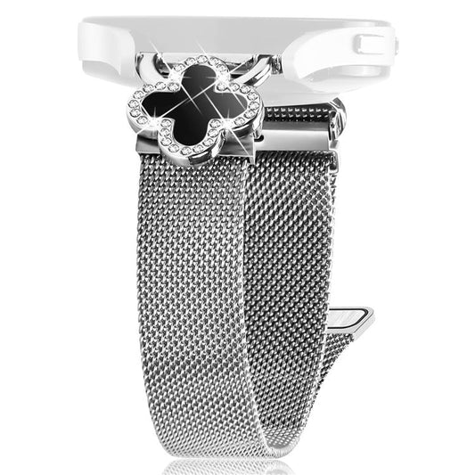 For Huami Amazfit GTR Mini Milanese Band Electroplated Metal Watch Strap Clover Decor, Size: S - Silver  /  Black