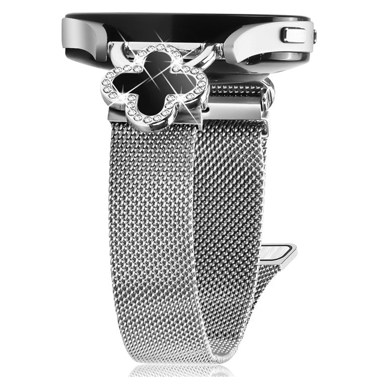For Huami Amazfit GTR Mini Milanese Band Electroplated Metal Watch Strap Clover Decor, Size: S - Silver  /  Black