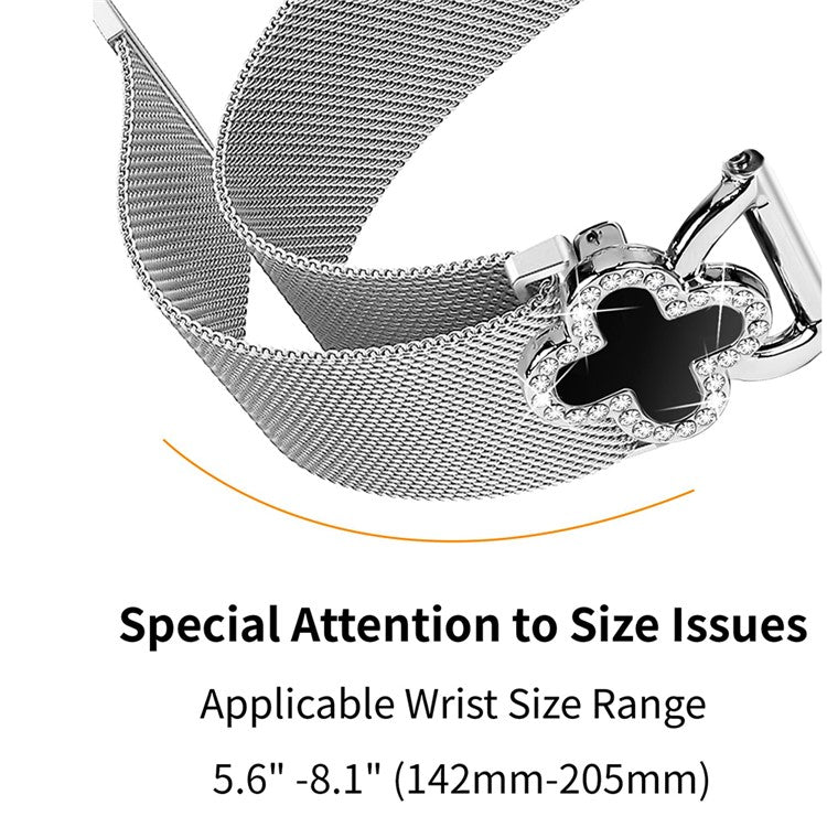For Huami Amazfit GTR Mini Milanese Band Electroplated Metal Watch Strap Clover Decor, Size: S - Silver  /  Black