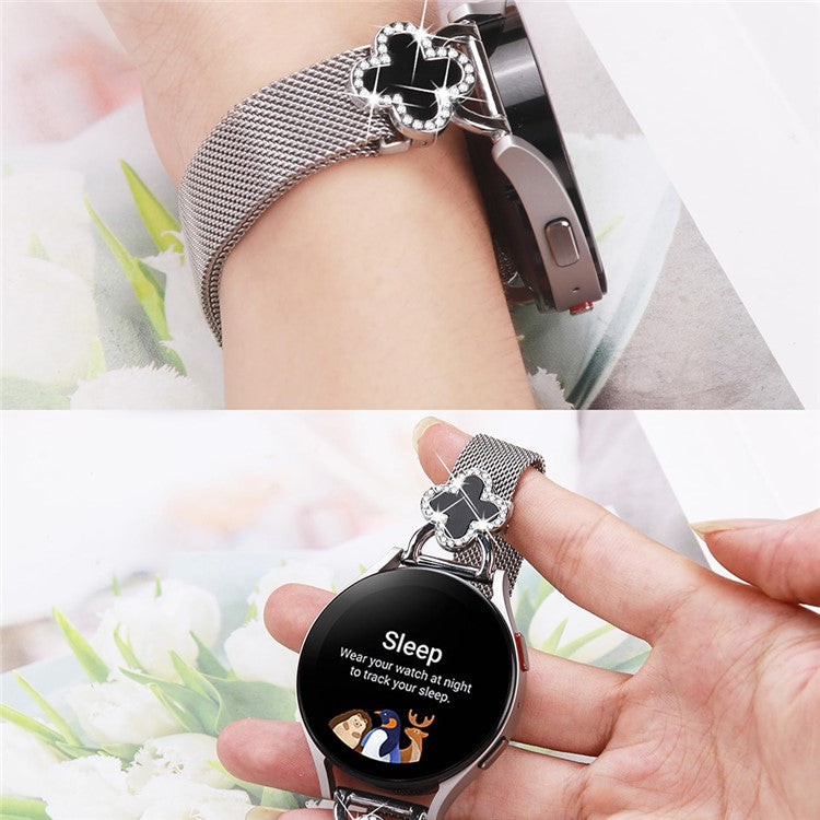 For Huami Amazfit GTR Mini Milanese Band Electroplated Metal Watch Strap Clover Decor, Size: S - Silver  /  Black
