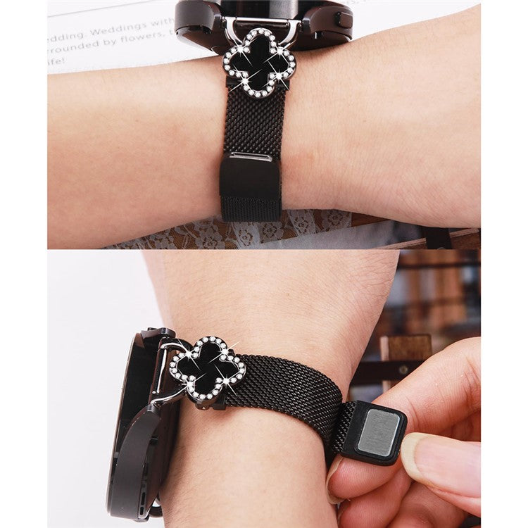 For Huami Amazfit GTS Milanese Band Stainless Steel Watch Strap Clover Decor, Size: S - Black  /  Black Shell