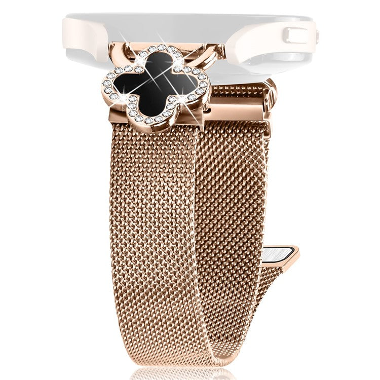 For Huami Amazfit GTS Milanese Band Stainless Steel Watch Strap Clover Decor, Size: S - Rose Gold  /  Black Shell