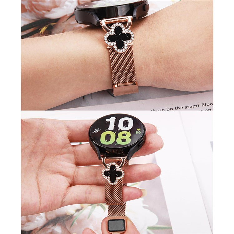 For Huami Amazfit GTS Milanese Band Stainless Steel Watch Strap Clover Decor, Size: S - Rose Gold  /  Black Shell