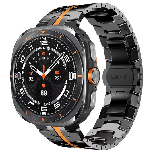 For Samsung Galaxy Watch Ultra 47mm Butterfly Buckle Titanium Alloy Watch Band - Black+Orange
