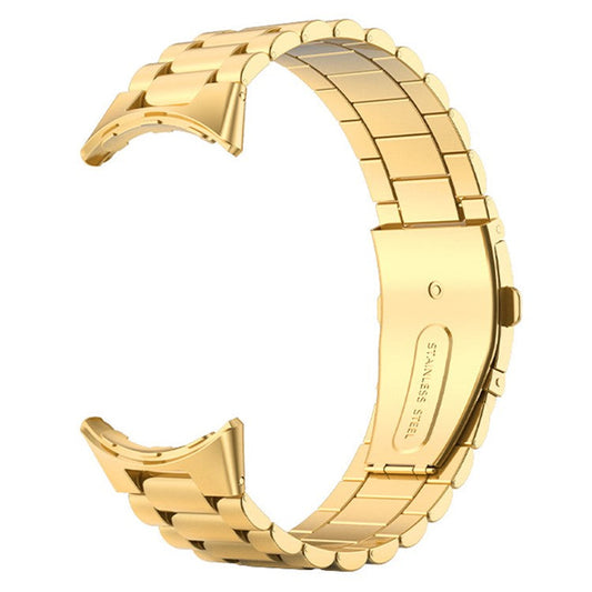 For Google Pixel Watch 3 45mm Watch Band Three Beads Stainless Steel Strap - Gold