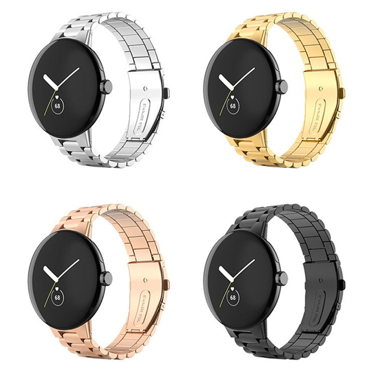 For Google Pixel Watch 3 45mm Watch Band Three Beads Stainless Steel Strap - Gold