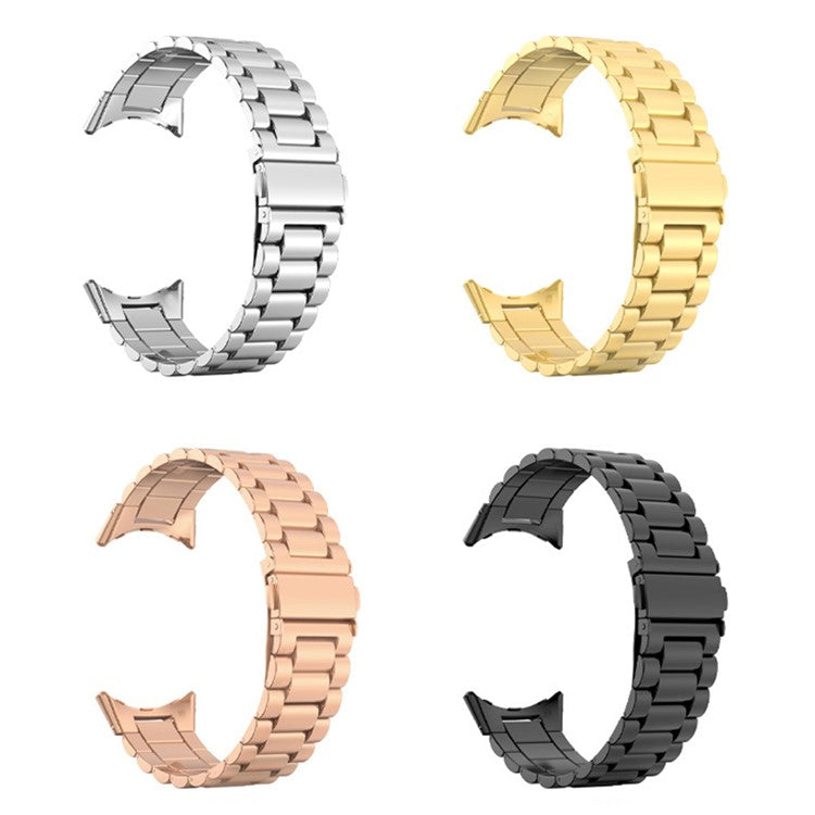 For Google Pixel Watch 3 45mm Watch Band Three Beads Stainless Steel Strap - Gold