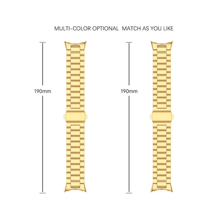 For Google Pixel Watch 3 45mm Watch Band Three Beads Stainless Steel Strap - Gold