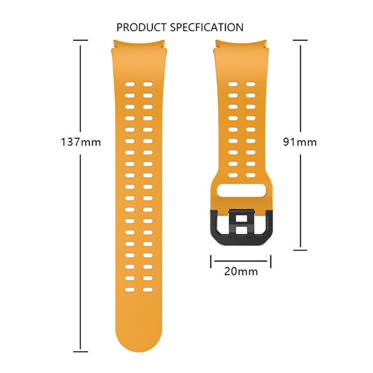 For Samsung Galaxy Watch7  /  Watch6  /  Watch 5 44mm 40mm Silicone Watch Band Double Hole Button Strap - Yellow