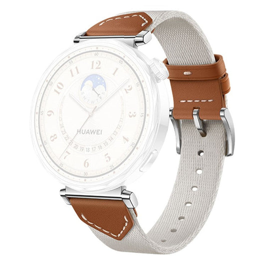 Watch Strap For Huawei Watch GT 5 Pro 42m / GT 5 41mm / GT 4 41mm / GT 3 42mm , 18mm Leather Nylon Woven Watch Band - White Brown