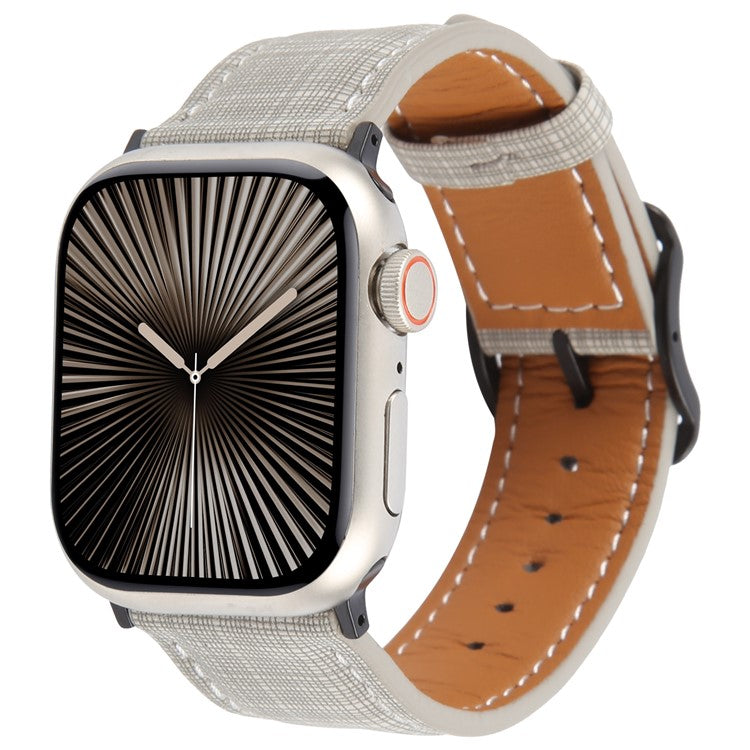 Watch Band For Apple Watch Series 10 Ultra 9 8 7 SE 6 5 4 3 2 1 46mm 49mm 45mm 44mm 42mm Checkered Pattern Day-Shaped Buckle Leather Strap - Grey