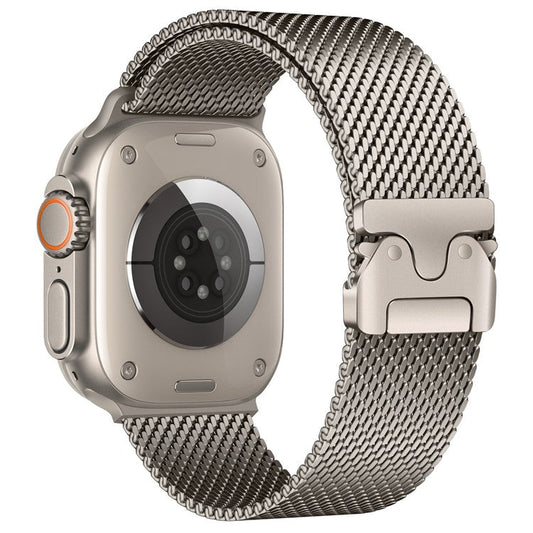 Watch Band For Apple Watch Series 10 9 8 7 SE 6 5 4 3 2 1 42mm 41mm 40mm 38mm Umbrella Buckle Electroplated Stainless Steel Strap - Titanium