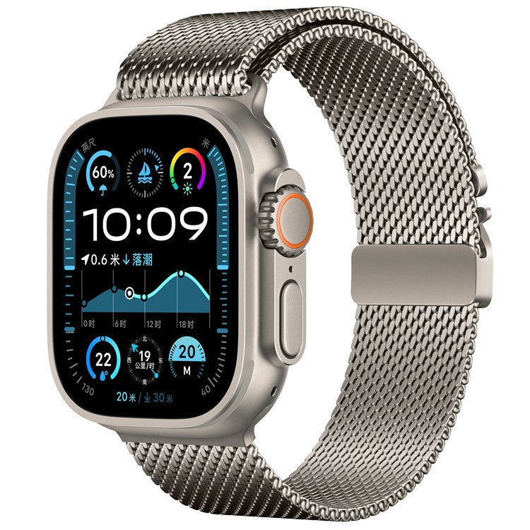 Watch Band For Apple Watch Series 10 9 8 7 SE 6 5 4 3 2 1 42mm 41mm 40mm 38mm Umbrella Buckle Electroplated Stainless Steel Strap - Titanium