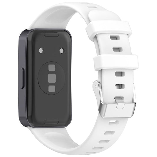 Silicone Watchband For Huawei Band 9  /  8 Replacement Strap with Steel Silver Buckle - White