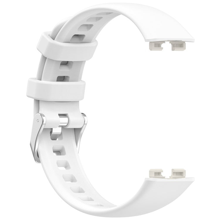 Silicone Watchband For Huawei Band 9  /  8 Replacement Strap with Steel Silver Buckle - White
