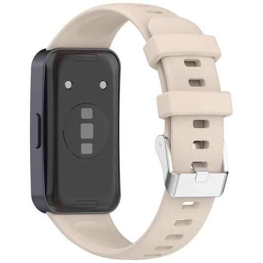 Silicone Watchband For Huawei Band 9  /  8 Replacement Strap with Steel Silver Buckle - Ivory White