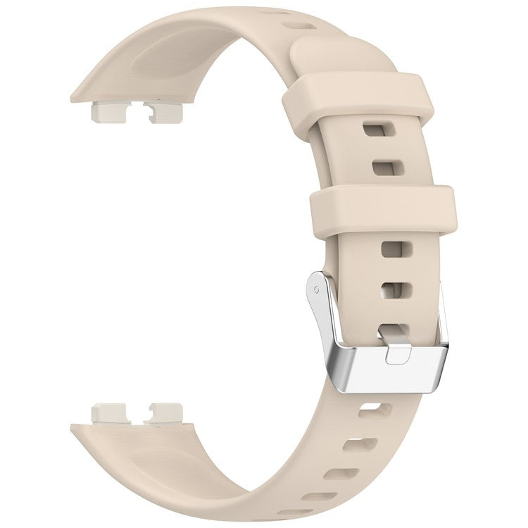 Silicone Watchband For Huawei Band 9  /  8 Replacement Strap with Steel Silver Buckle - Ivory White