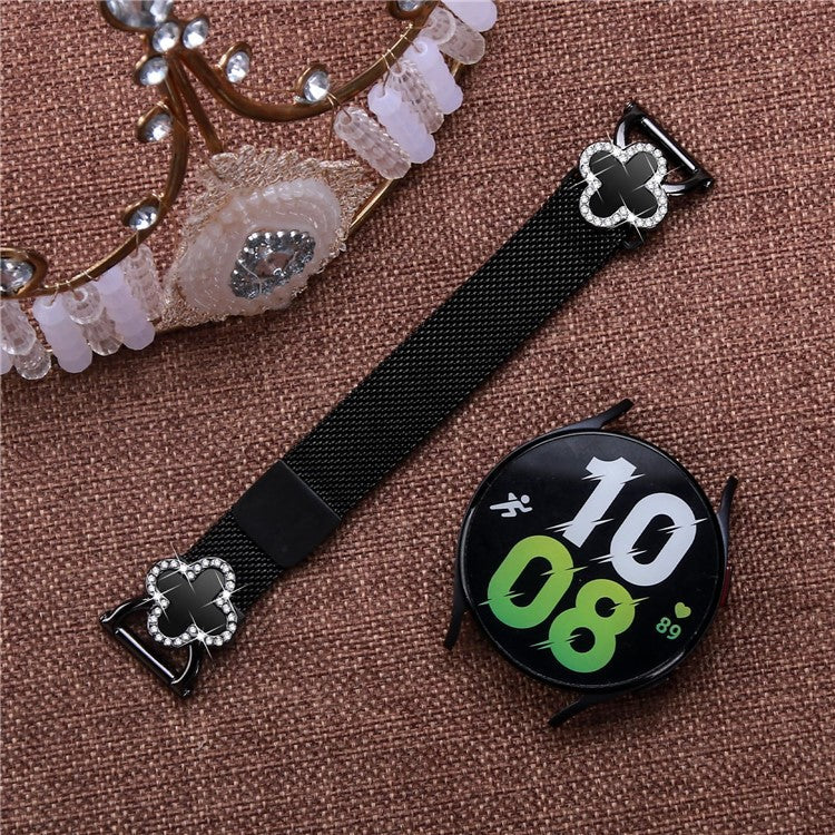 For Garmin Forerunner 245  /  245 Music Milanese Band Clover Decor Electroplated Stainless Steel Strap, Size: L - Black  /  Black