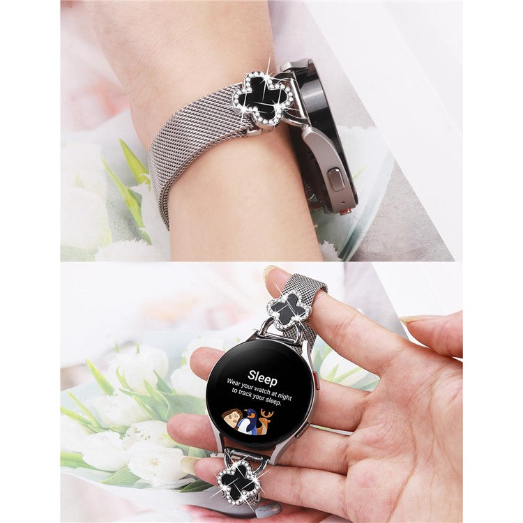 For Huawei Watch GT 3 42mm Milanese Band Metal Magnetic Watch Strap Clover Decor, Size: L - Silver  /  Black