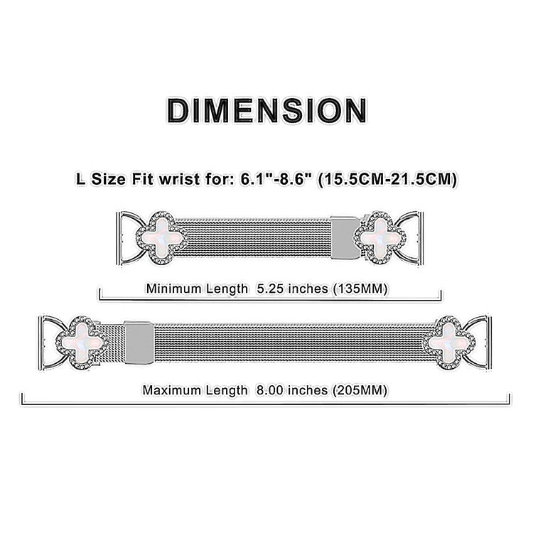 For Huawei Watch GT 3 42mm Milanese Band Metal Magnetic Watch Strap Clover Decor, Size: L - Silver  /  Black