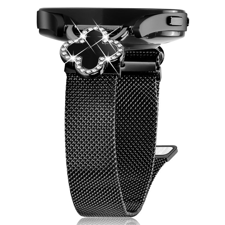 For Huami Amazfit GTR Mini Milanese Band Clover Decor Electroplated Stainless Steel Strap, Size: L - Black  /  Black
