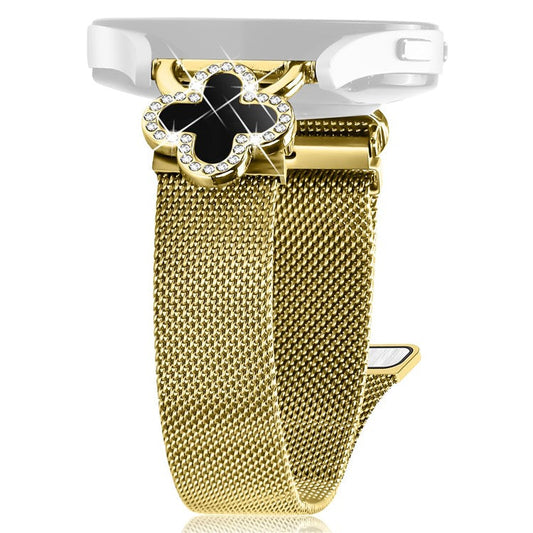 For Haylou BLING LS12 Milanese Band Clover Decor Electroplated Stainless Steel Strap, Size: L - Gold  /  Black