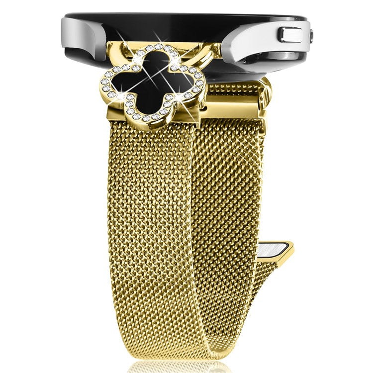 For Haylou BLING LS12 Milanese Band Clover Decor Electroplated Stainless Steel Strap, Size: L - Gold  /  Black
