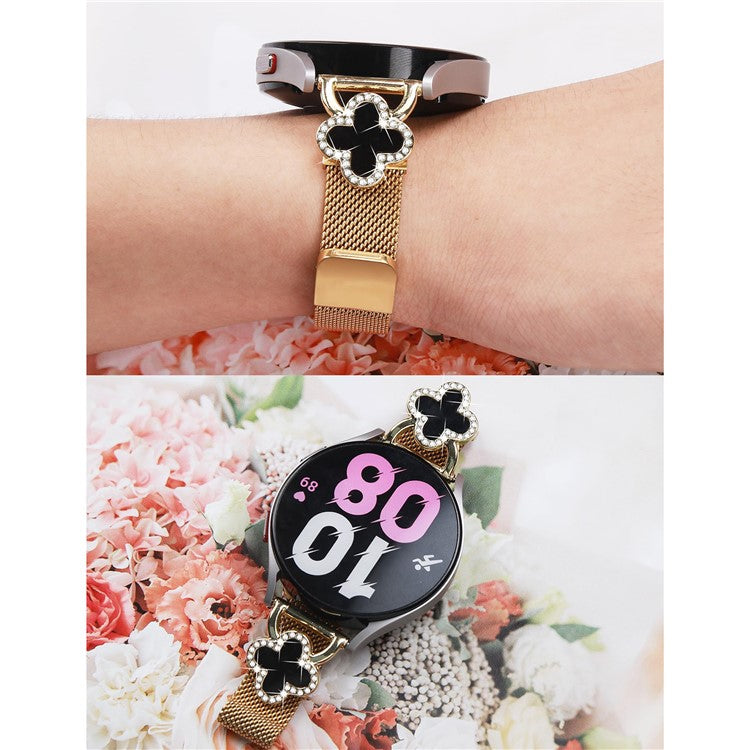 For Haylou BLING LS12 Milanese Band Clover Decor Electroplated Stainless Steel Strap, Size: L - Gold  /  Black