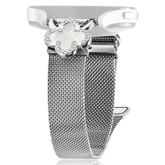 For Gabb Watch 2 Watch Milanese Band Metal Magnetic Watch Strap Clover Decor, Size: L - Silver  /  Colored