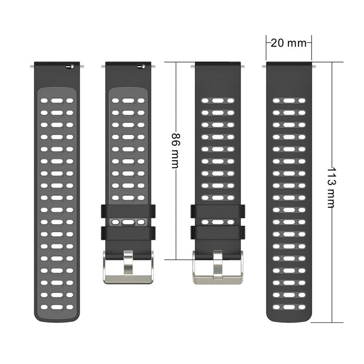 20mm Silicone Band for Samsung Galaxy Watch6 44mm / 40mm / Huawei Watch GT 2 42mm Dual Color Watch Strap - Black+Dark Grey