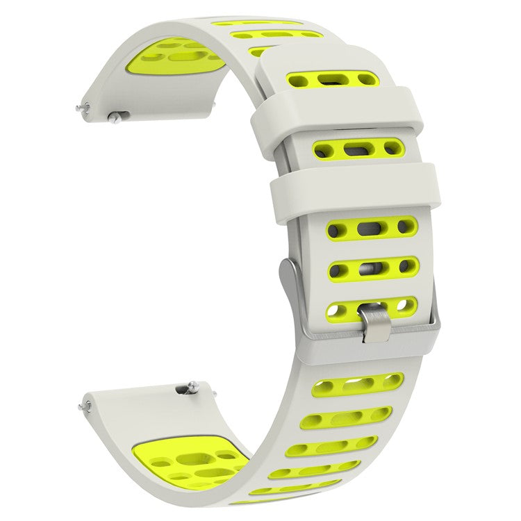 22mm Silicone Band for Keep Watch Pilot 1 / Xiaomi Watch S4 / Huawei Watch GT 5 Pro 46mm Dual Color Watch Strap - Silver White+Fluorescent Green
