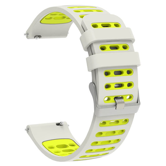 22mm Silicone Band for Keep Watch Pilot 1 / Xiaomi Watch S4 / Huawei Watch GT 5 Pro 46mm Dual Color Watch Strap - Silver White+Fluorescent Green