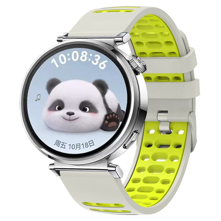 22mm Silicone Band for Keep Watch Pilot 1 / Xiaomi Watch S4 / Huawei Watch GT 5 Pro 46mm Dual Color Watch Strap - Silver White+Fluorescent Green