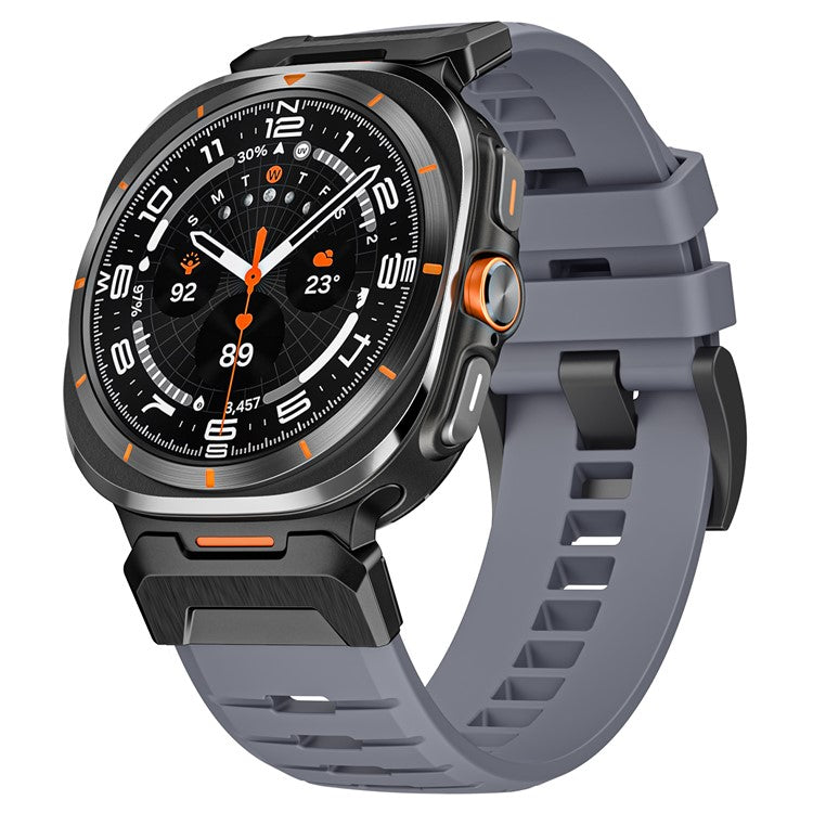 LEMONDA For Samsung Galaxy Watch Ultra 47mm Fluorubber Strap Sweatproof Sport Watch Band - Grey / Black Connector
