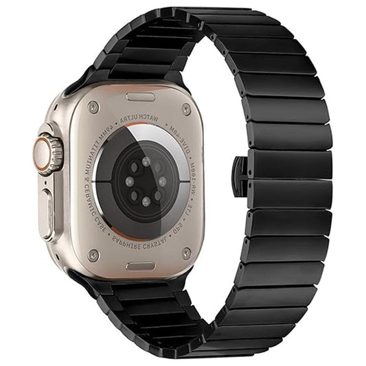 Watch Band For Apple Watch Series 10 9 8 7 SE 6 5 4 3 2 1 42mm 41mm 40mm 38mm 1-Bead Bamboo Link Stainless Steel Strap - Black