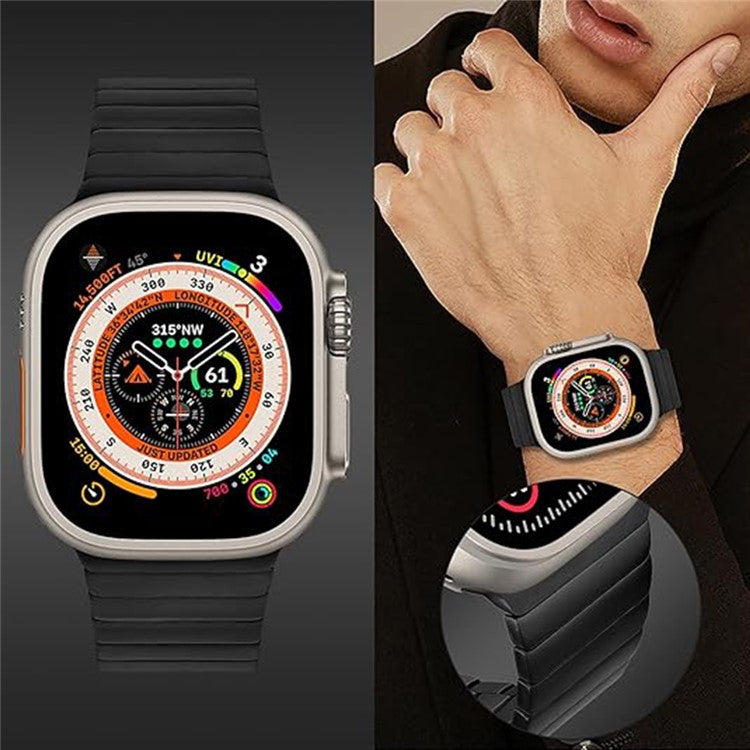 Watch Band For Apple Watch Series 10 9 8 7 SE 6 5 4 3 2 1 42mm 41mm 40mm 38mm 1-Bead Bamboo Link Stainless Steel Strap - Black