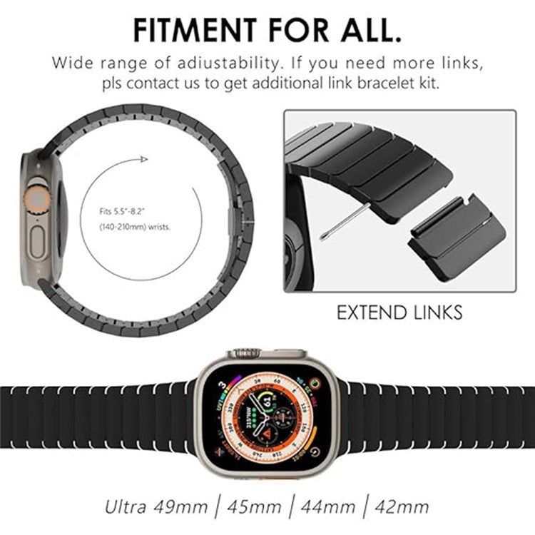 Watch Band For Apple Watch Series 10 9 8 7 SE 6 5 4 3 2 1 42mm 41mm 40mm 38mm 1-Bead Bamboo Link Stainless Steel Strap - Black