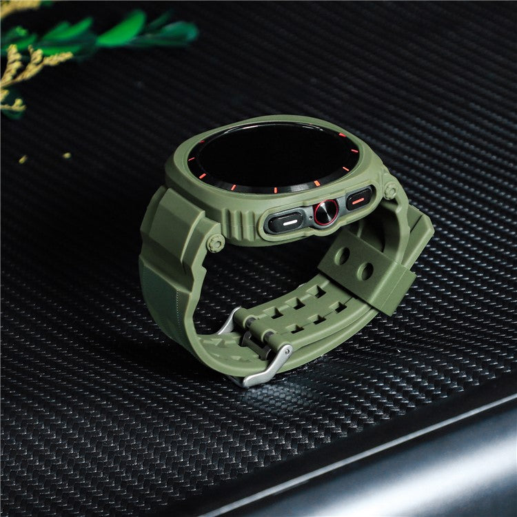 For Samsung Galaxy Watch Ultra 47mm Watch Strap Breathable TPU+PC Integrated Watch Band with Case - Army Green