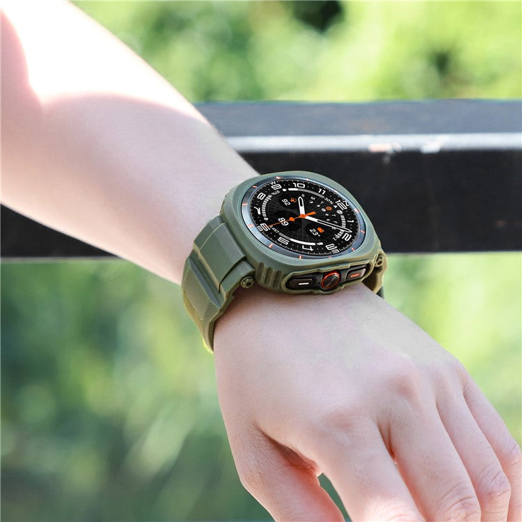 For Samsung Galaxy Watch Ultra 47mm Watch Strap Breathable TPU+PC Integrated Watch Band with Case - Army Green