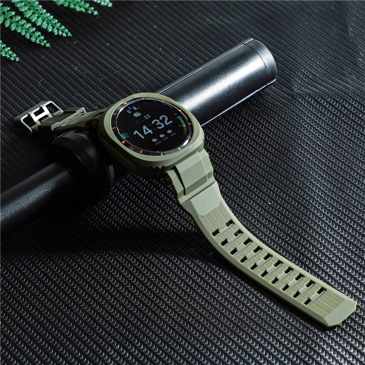 For Samsung Galaxy Watch Ultra 47mm Watch Strap Breathable TPU+PC Integrated Watch Band with Case - Army Green