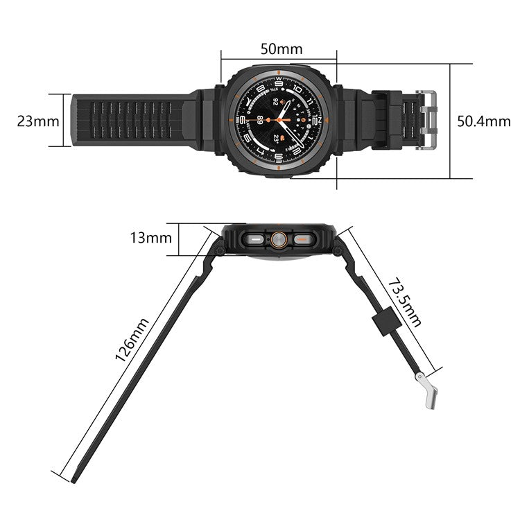 For Samsung Galaxy Watch Ultra 47mm Watch Strap Breathable TPU+PC Integrated Watch Band with Case - Army Green